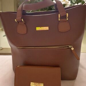 Joy&Iman Brown Tote Bag with Wallet